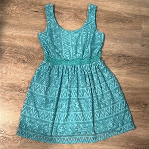 Teal Sleeveless Sundress with Geometric Pattern
